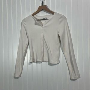 Hollister White Ribbed Button Front Long Sleeve Top S Long Coquette Balletcore